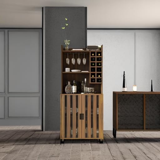 Brown Modern Tall Wine Bar Cabinet