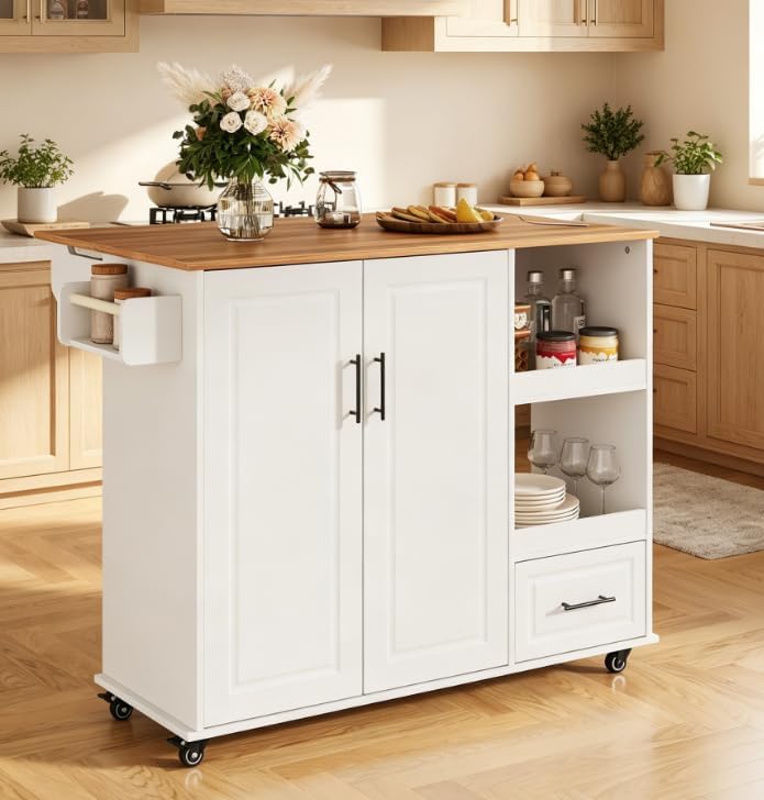 Butcher‑Block Rolling Kitchen Island Cart