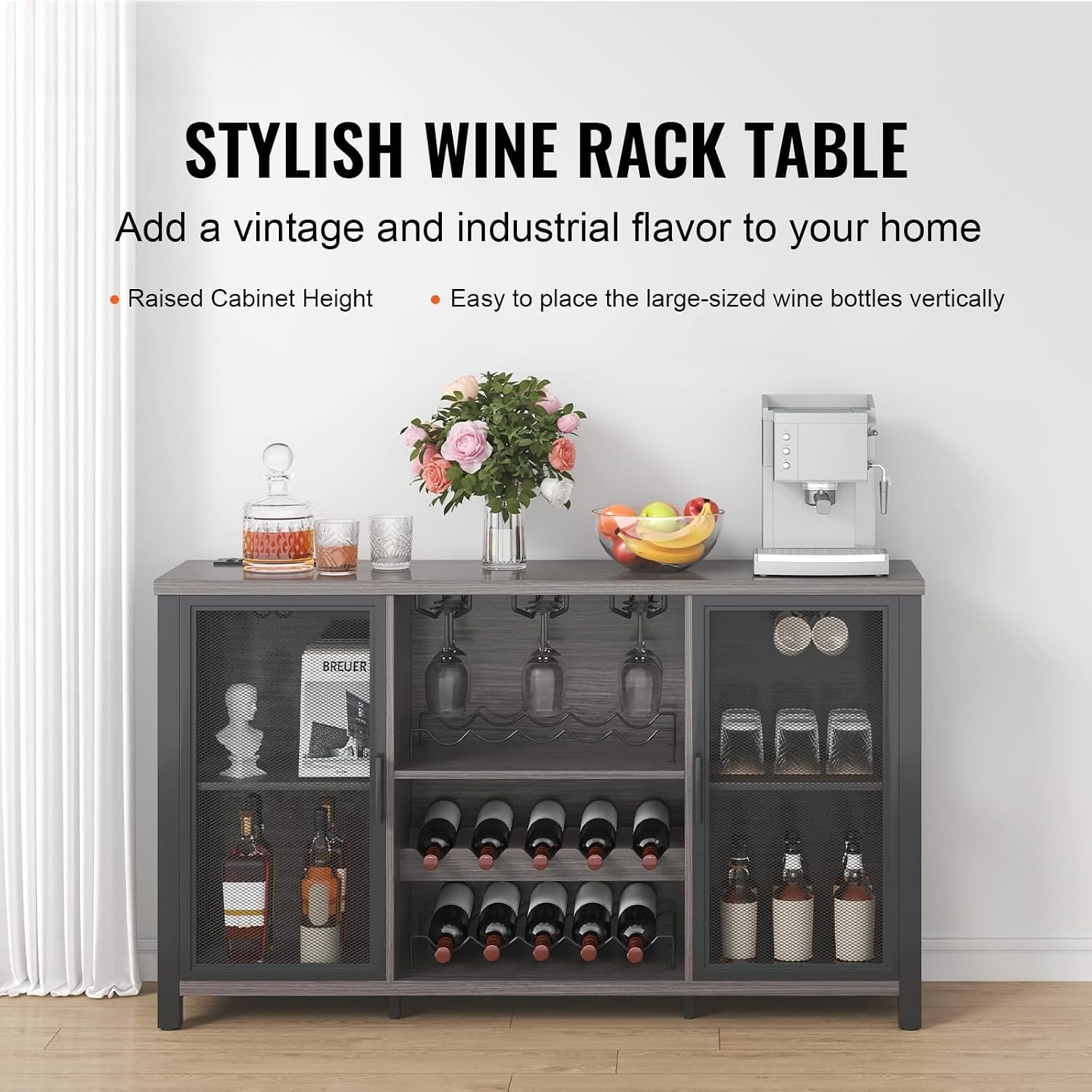 Industrial Wood Wine Bar Cabinet