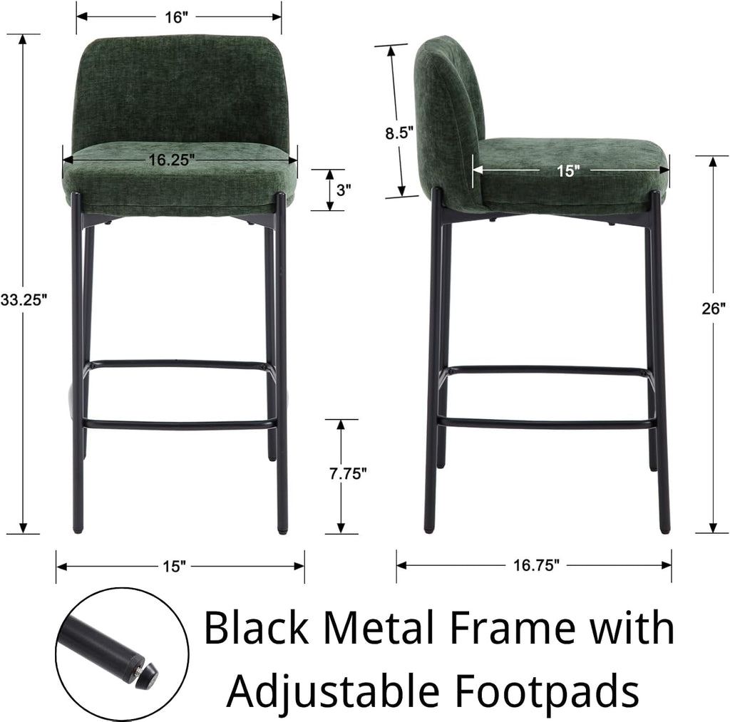 Green Chenille Counter Bar Stools