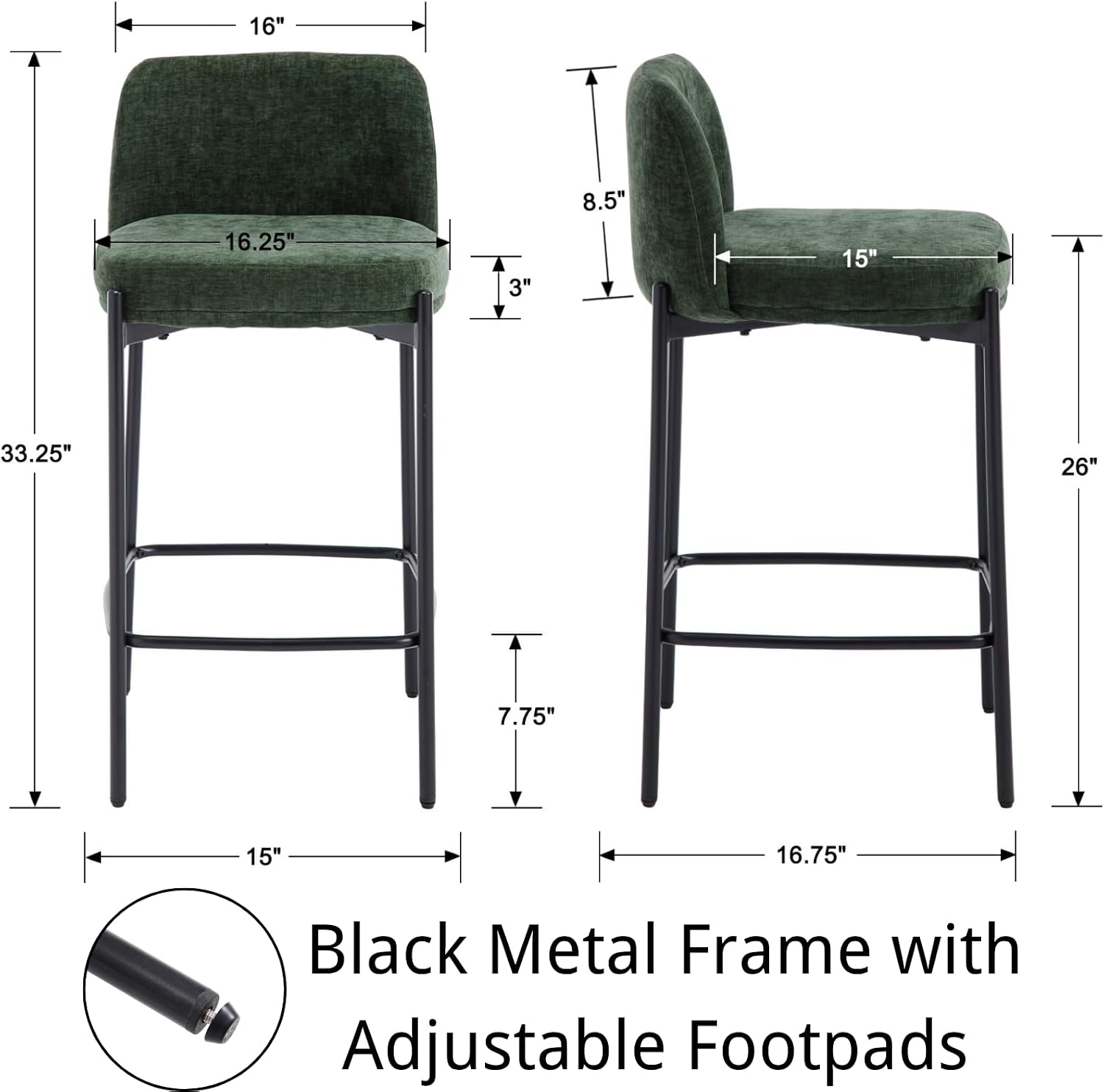 Green Chenille Counter Bar Stools