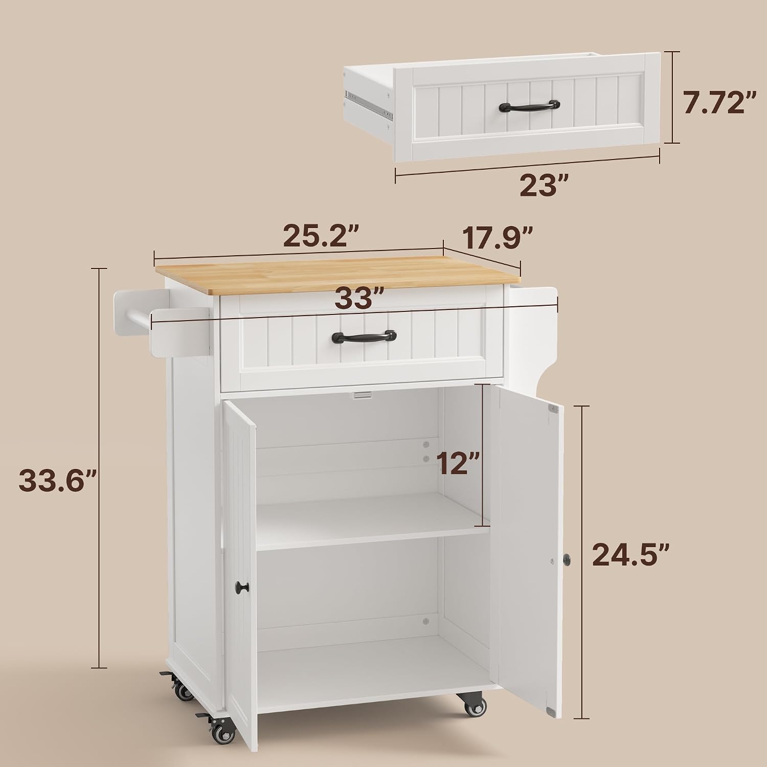 White Oak‑Top Kitchen Island Cart