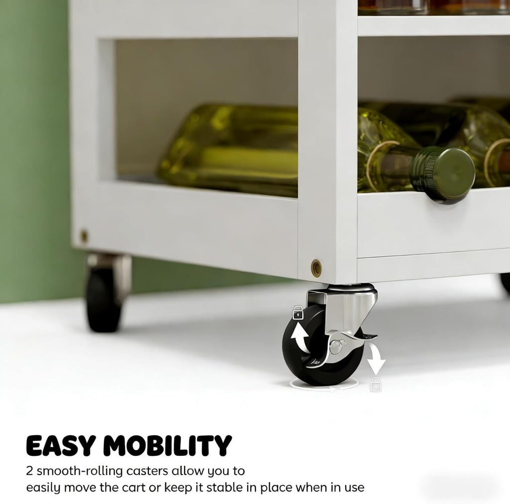 White Butcher‑Block Rolling Kitchen Cart