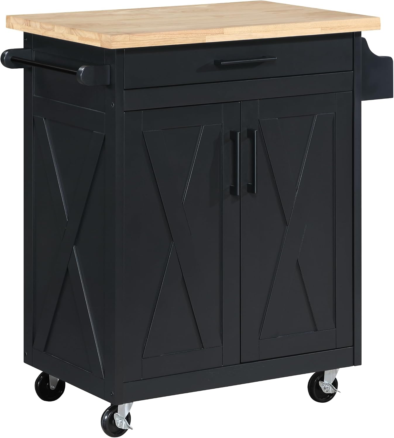 Black Farmhouse Butcher‑Block Kitchen Cart
