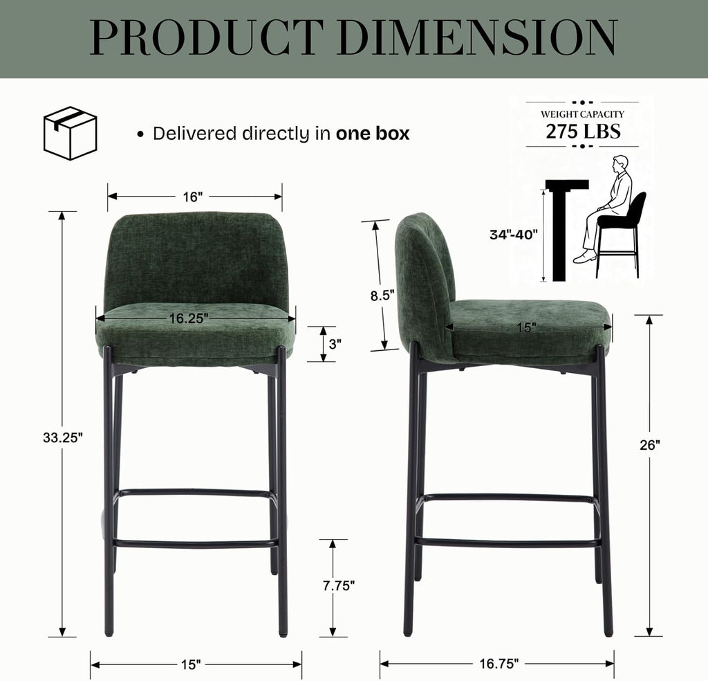 Green Chenille Counter Bar Stools