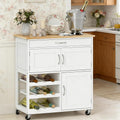 White Butcher‑Block Rolling Kitchen Cart