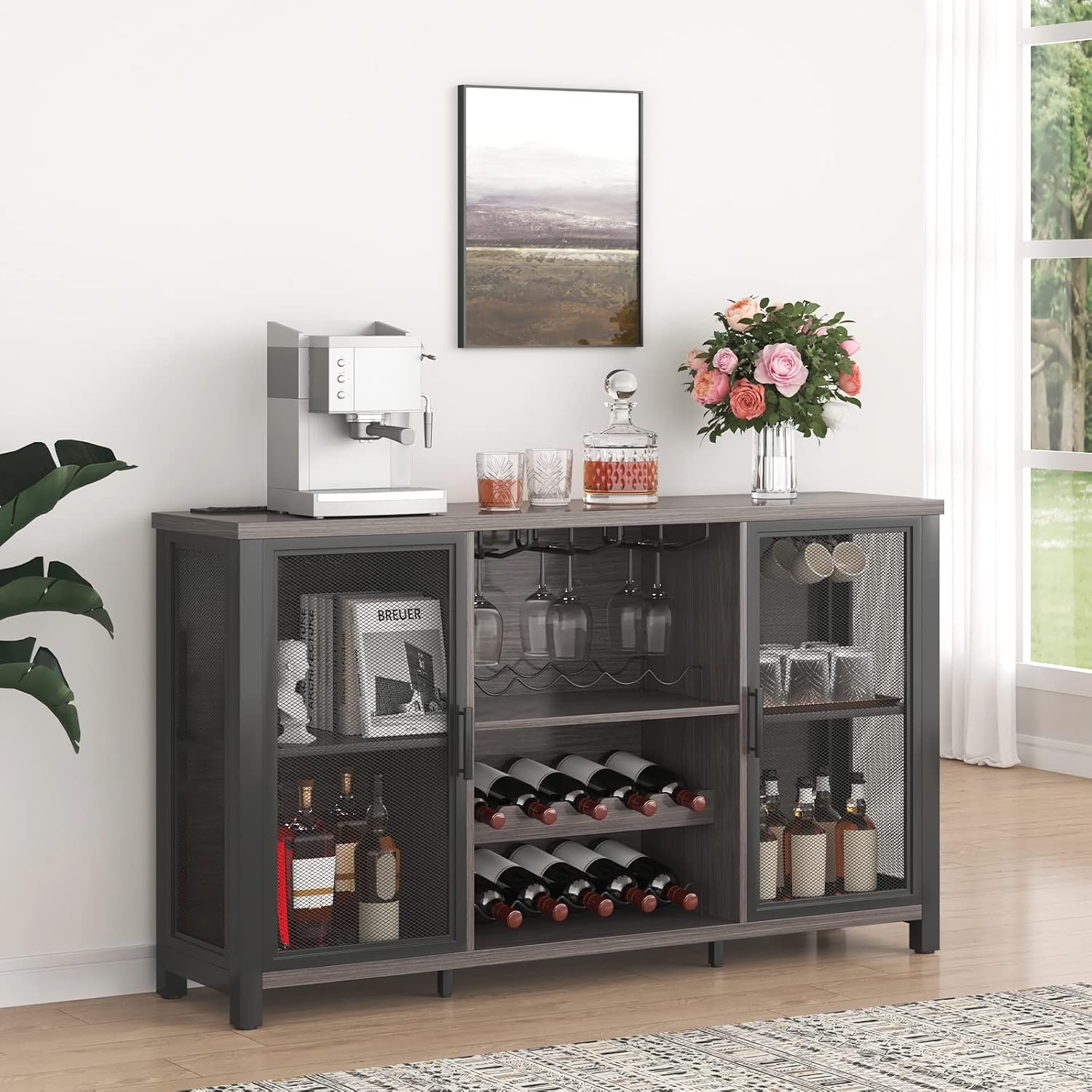 Industrial Wood Wine Bar Cabinet