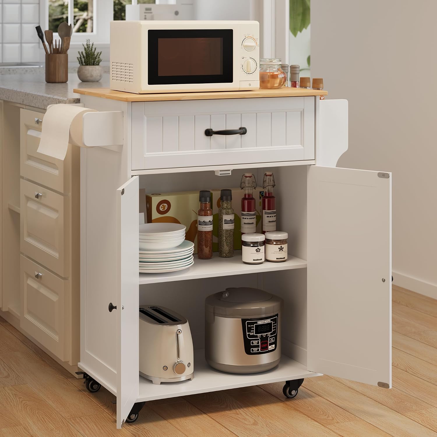 White Oak‑Top Kitchen Island Cart