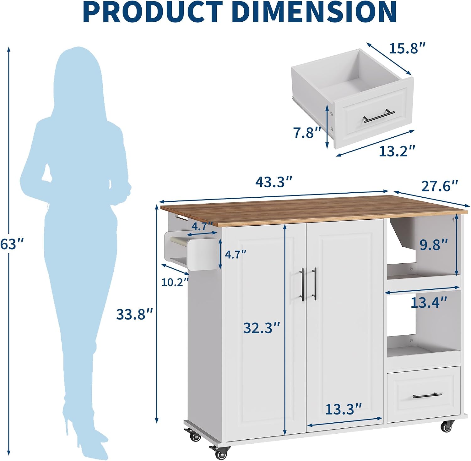 Butcher‑Block Rolling Kitchen Island Cart