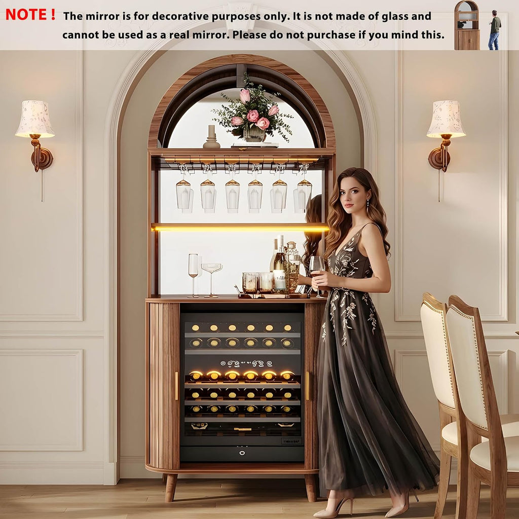 Walnut Arched LED Wine Bar Cabinet