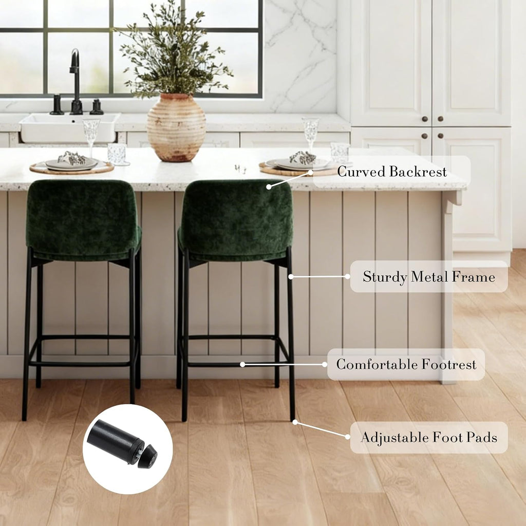 Green Chenille Counter Bar Stools
