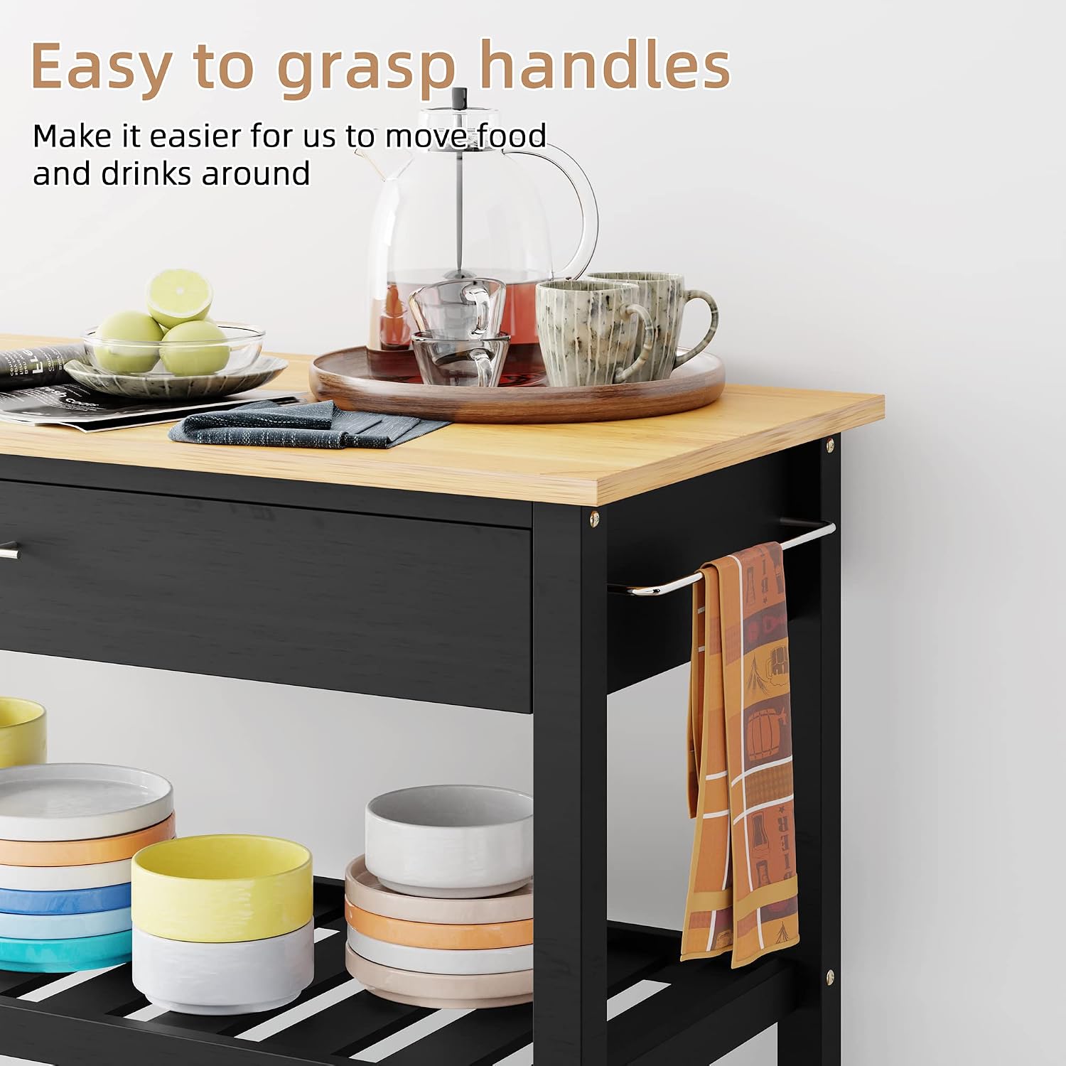Black Rolling Kitchen Island Cart