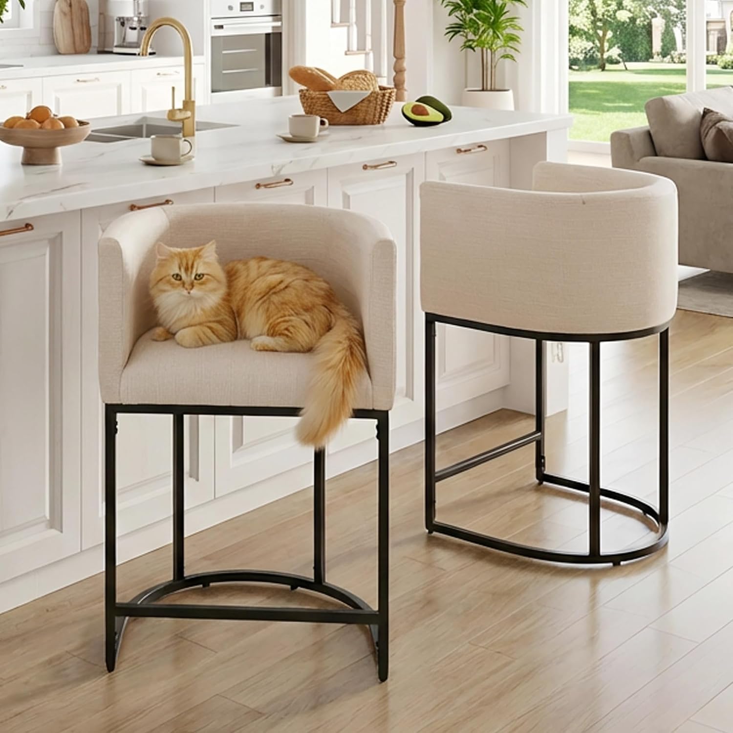 Cream Linen Counter Bar Stools