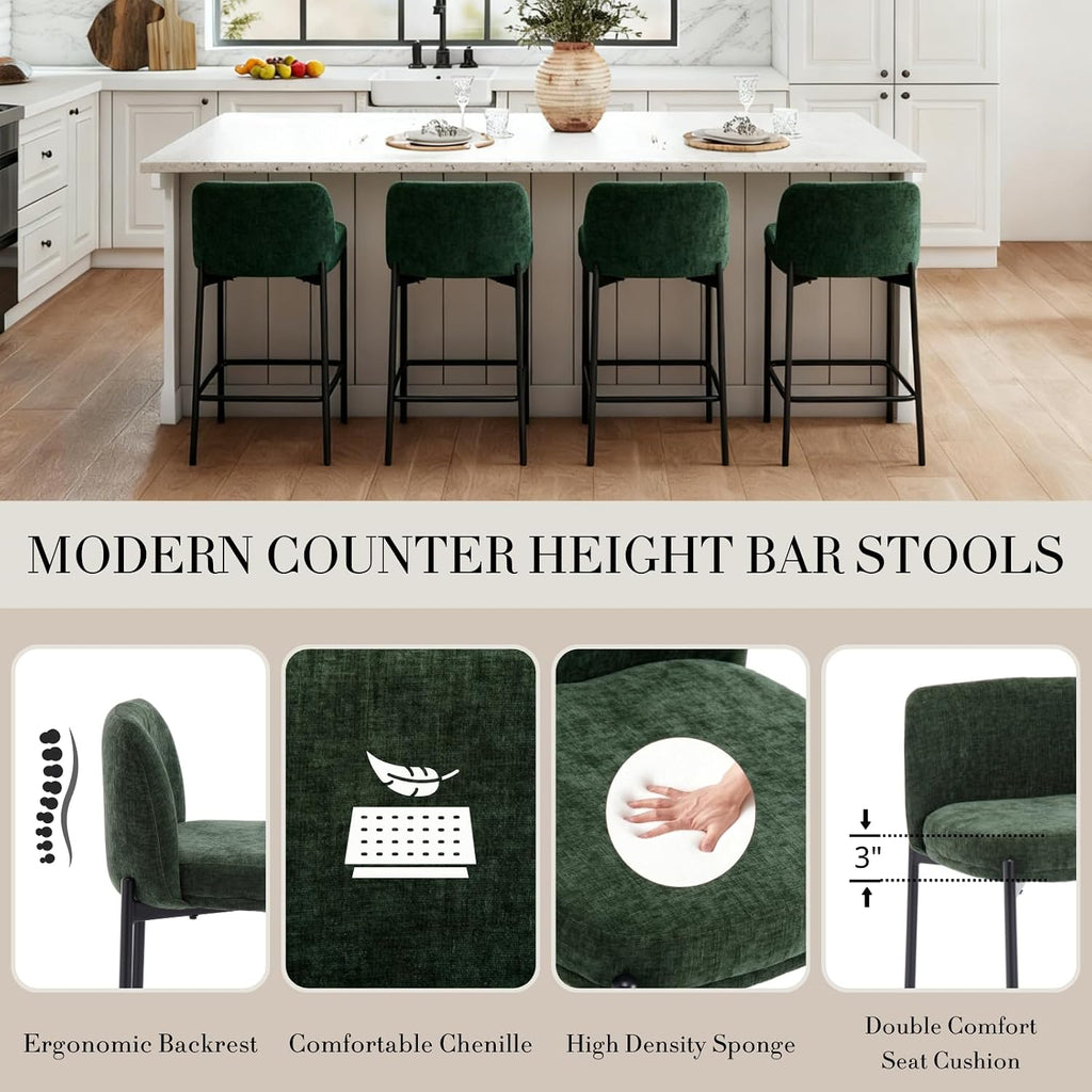 Green Chenille Counter Bar Stools