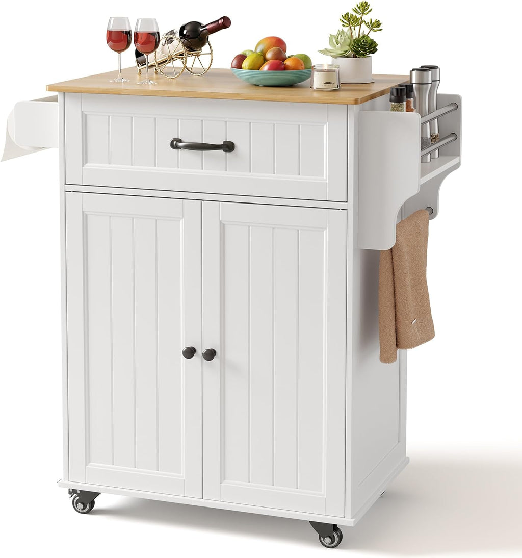 White Oak‑Top Kitchen Island Cart