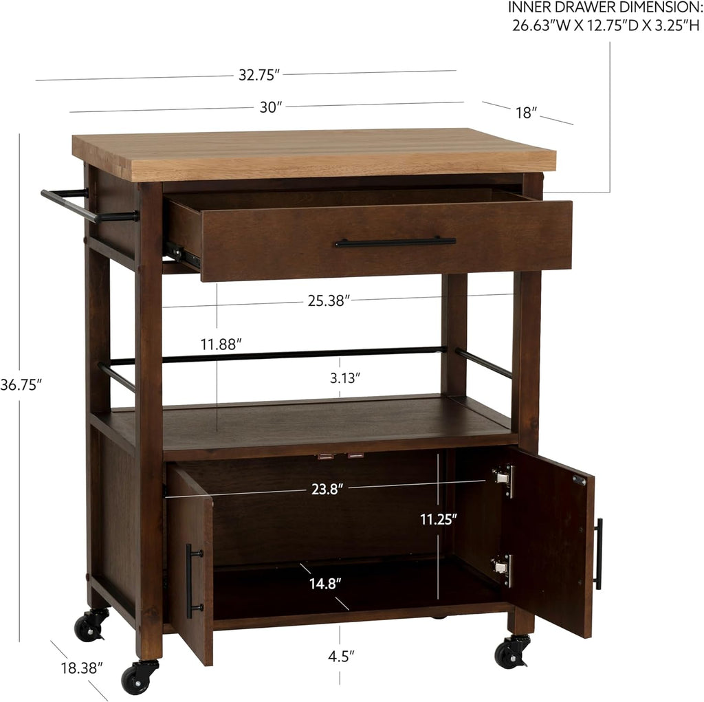 Walnut Butcher‑Block Mobile Kitchen Cart