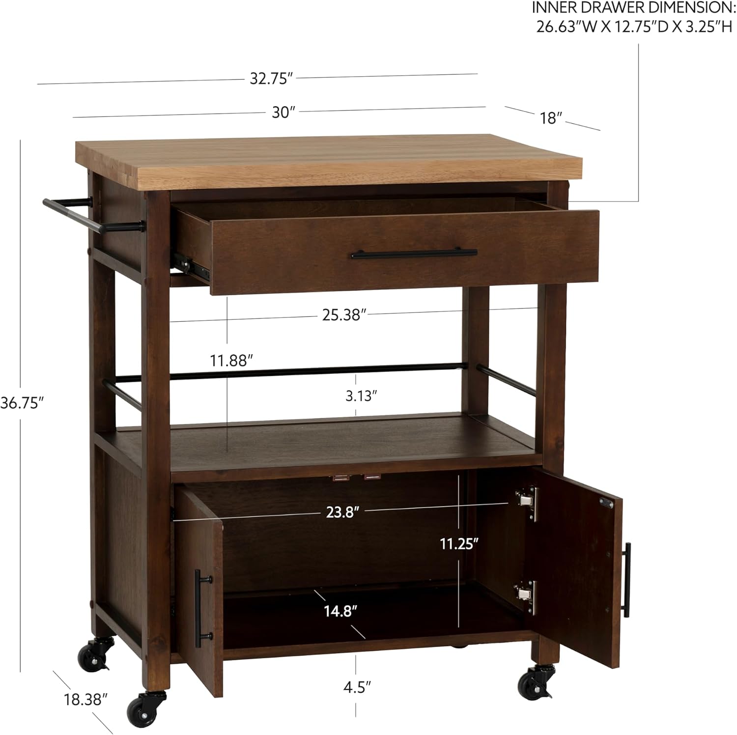 Walnut Butcher‑Block Mobile Kitchen Cart