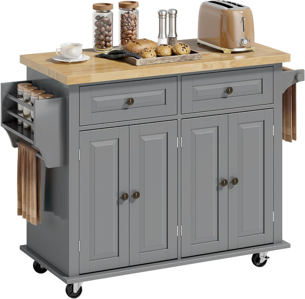 Gray Wood‑Top Rolling Kitchen Cart