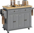 Gray Wood‑Top Rolling Kitchen Cart
