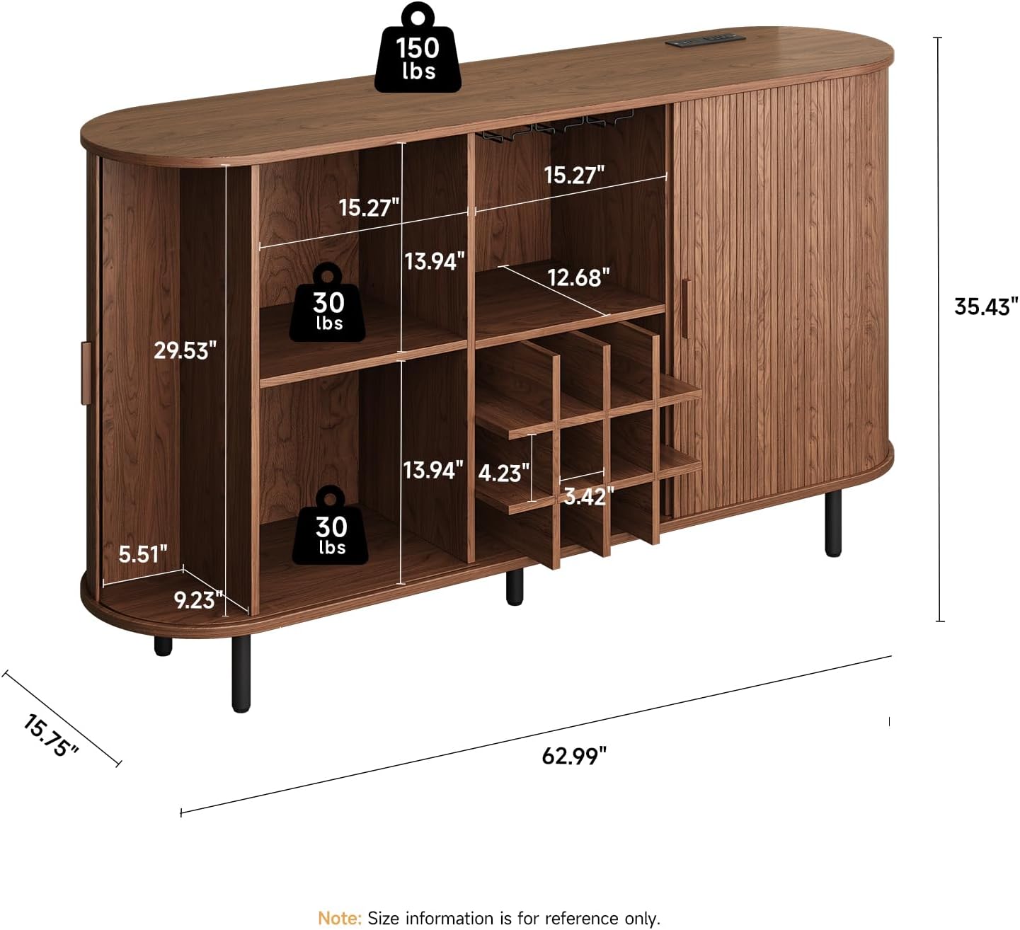 Walnut Fluted LED Wine Bar Cabinet