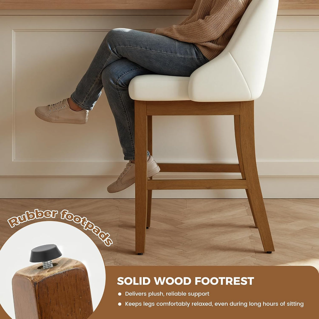 Cream Faux‑Leather Counter Bar Stools