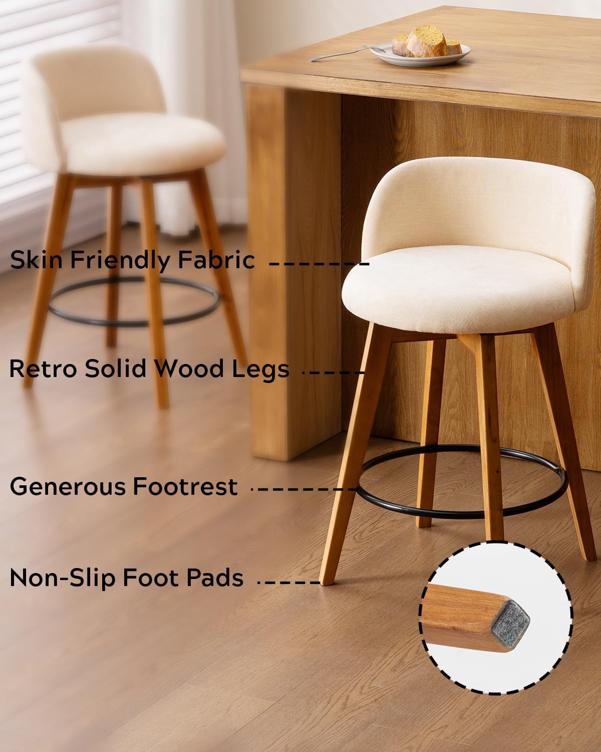 Beige Swivel Chenille Bar Stools