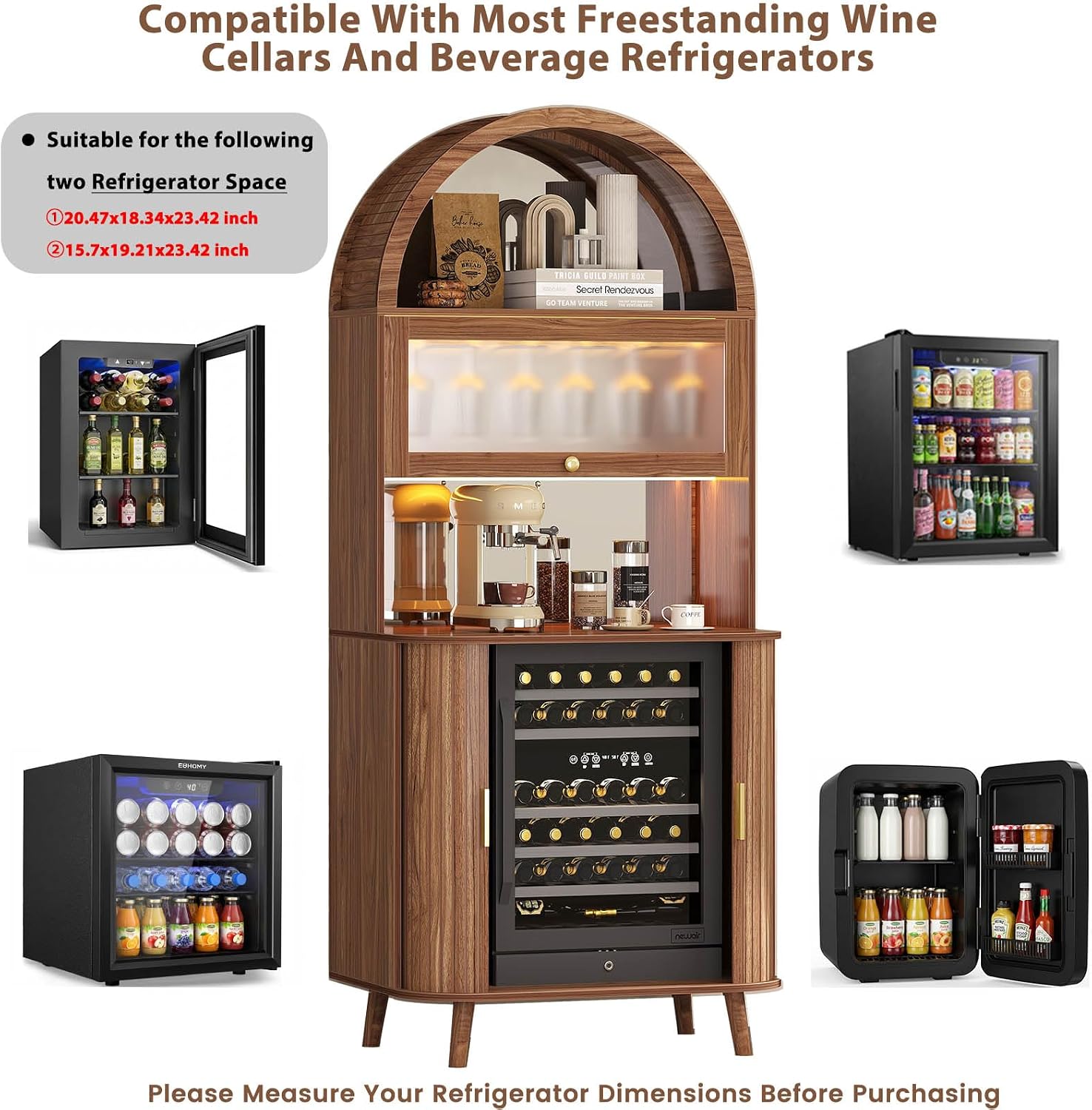 Walnut Arched LED Wine Bar Cabinet