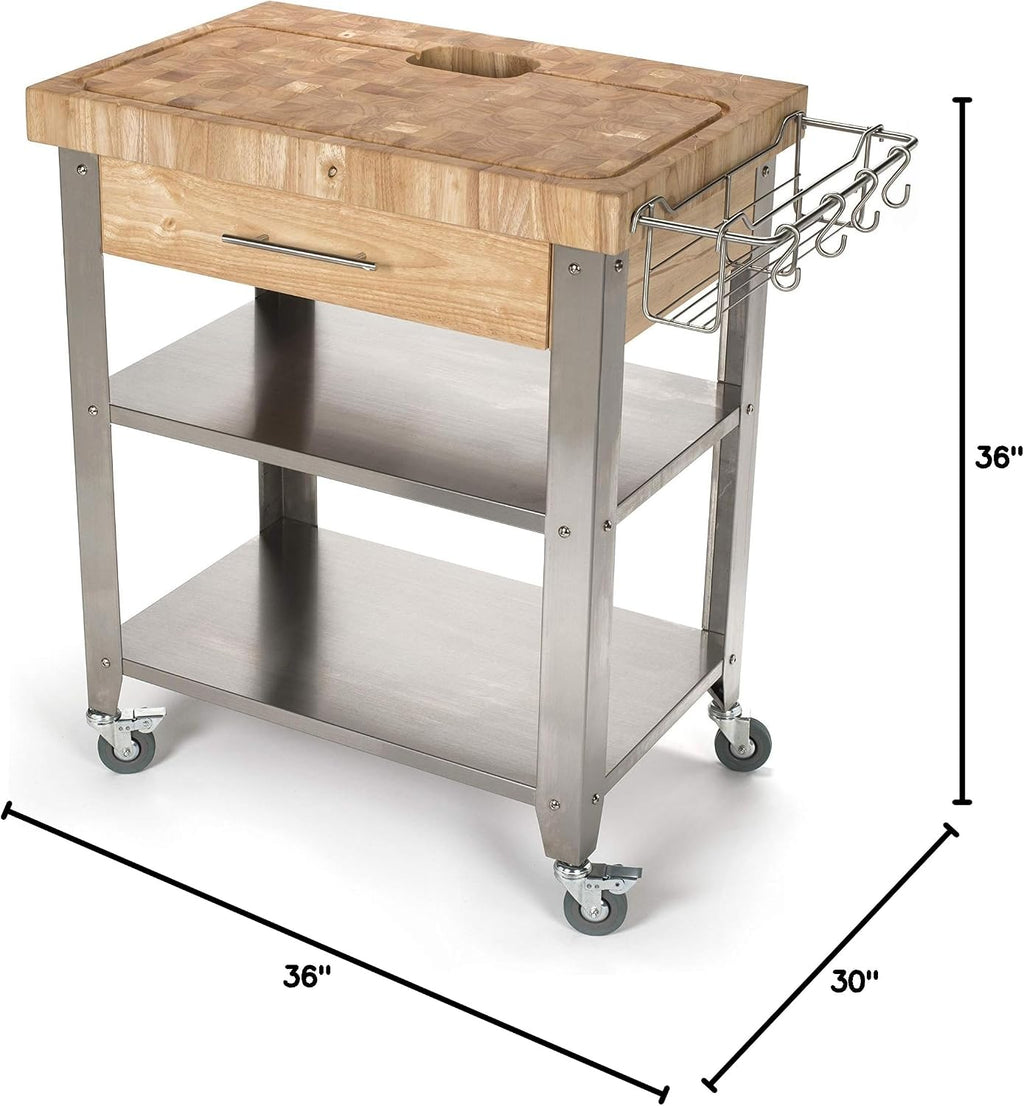 Natural Rolling Kitchen Prep Island Cart