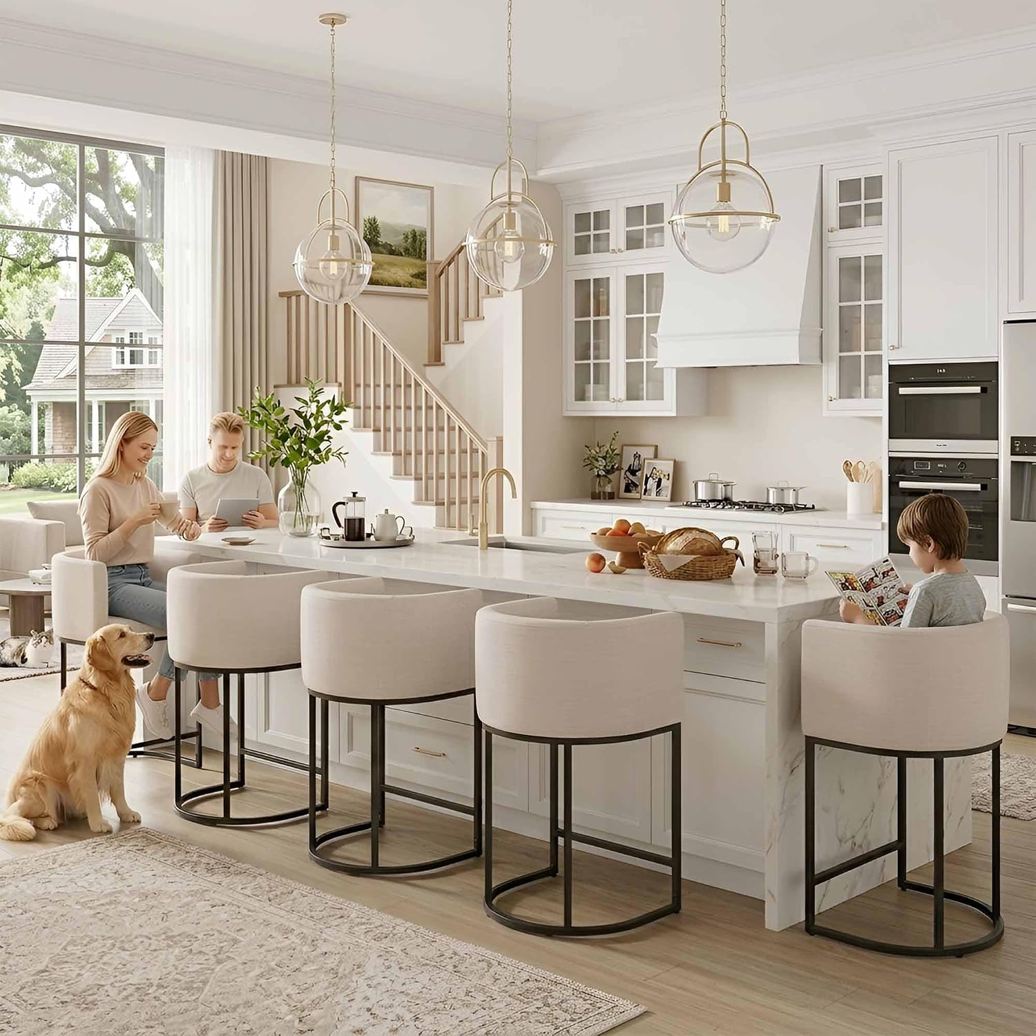 Cream Linen Counter Bar Stools