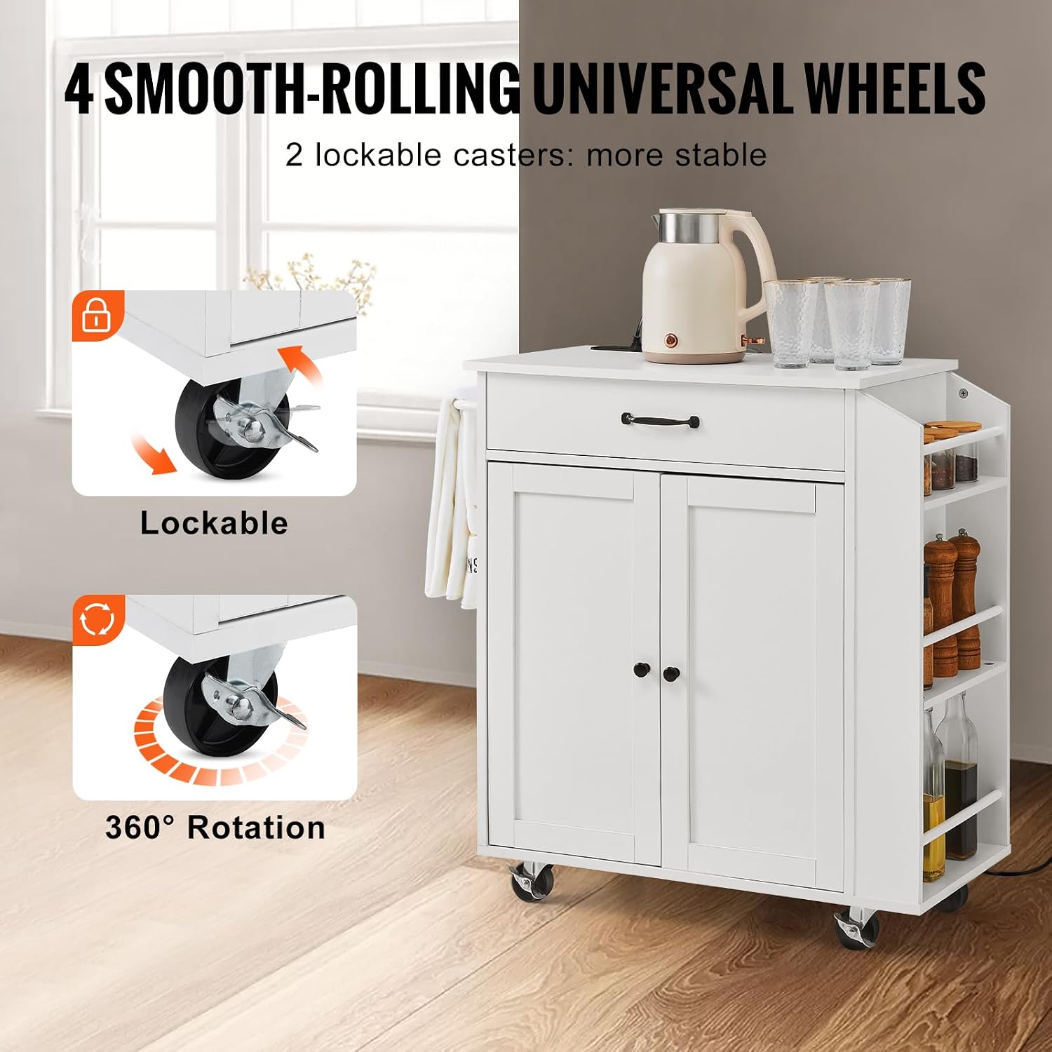 White Rolling Kitchen Island Cart