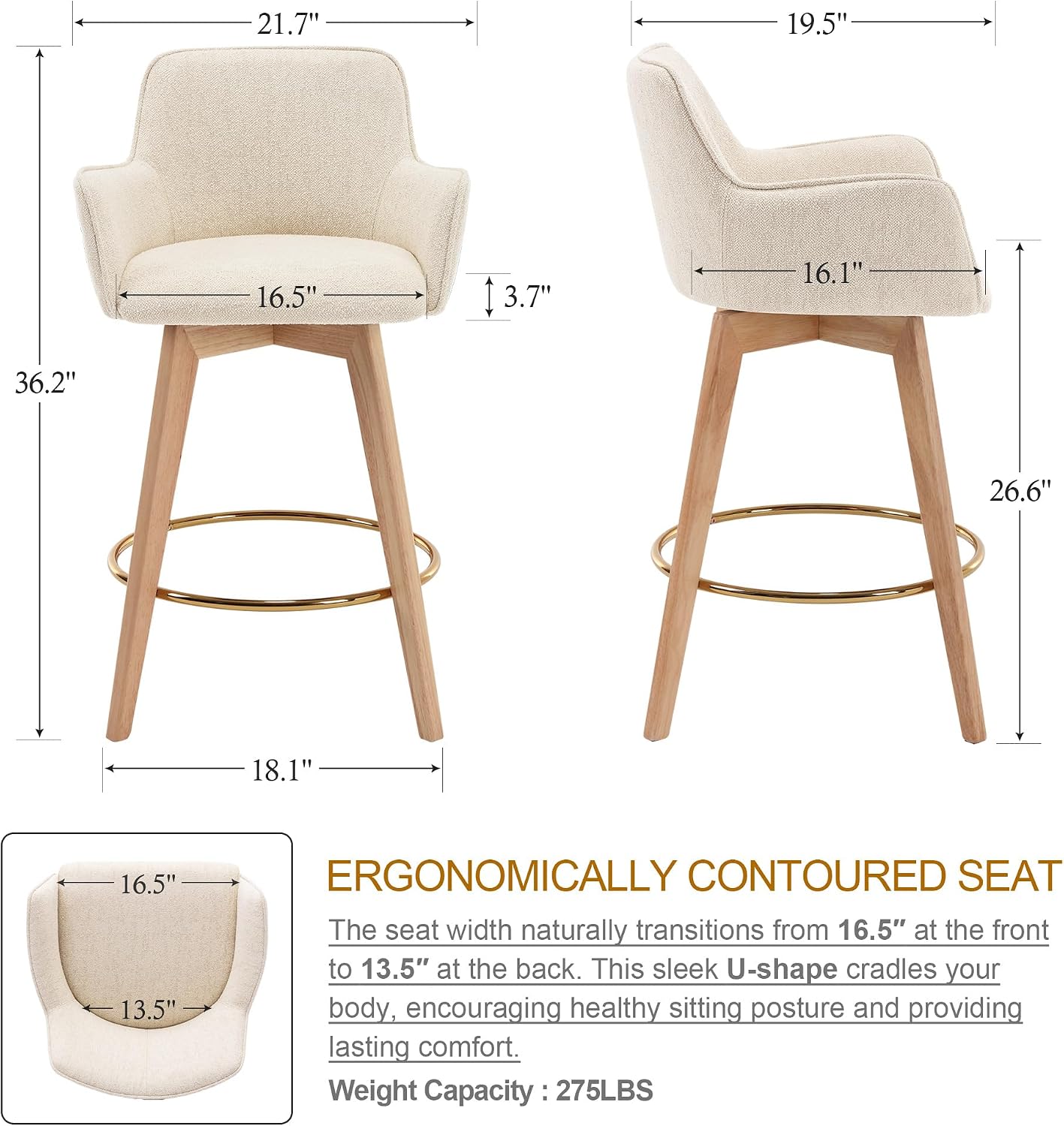 Beige Swivel Linen Counter Bar Stools