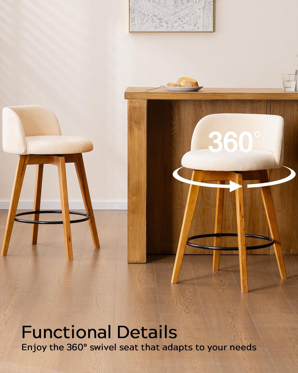 Beige Swivel Chenille Bar Stools