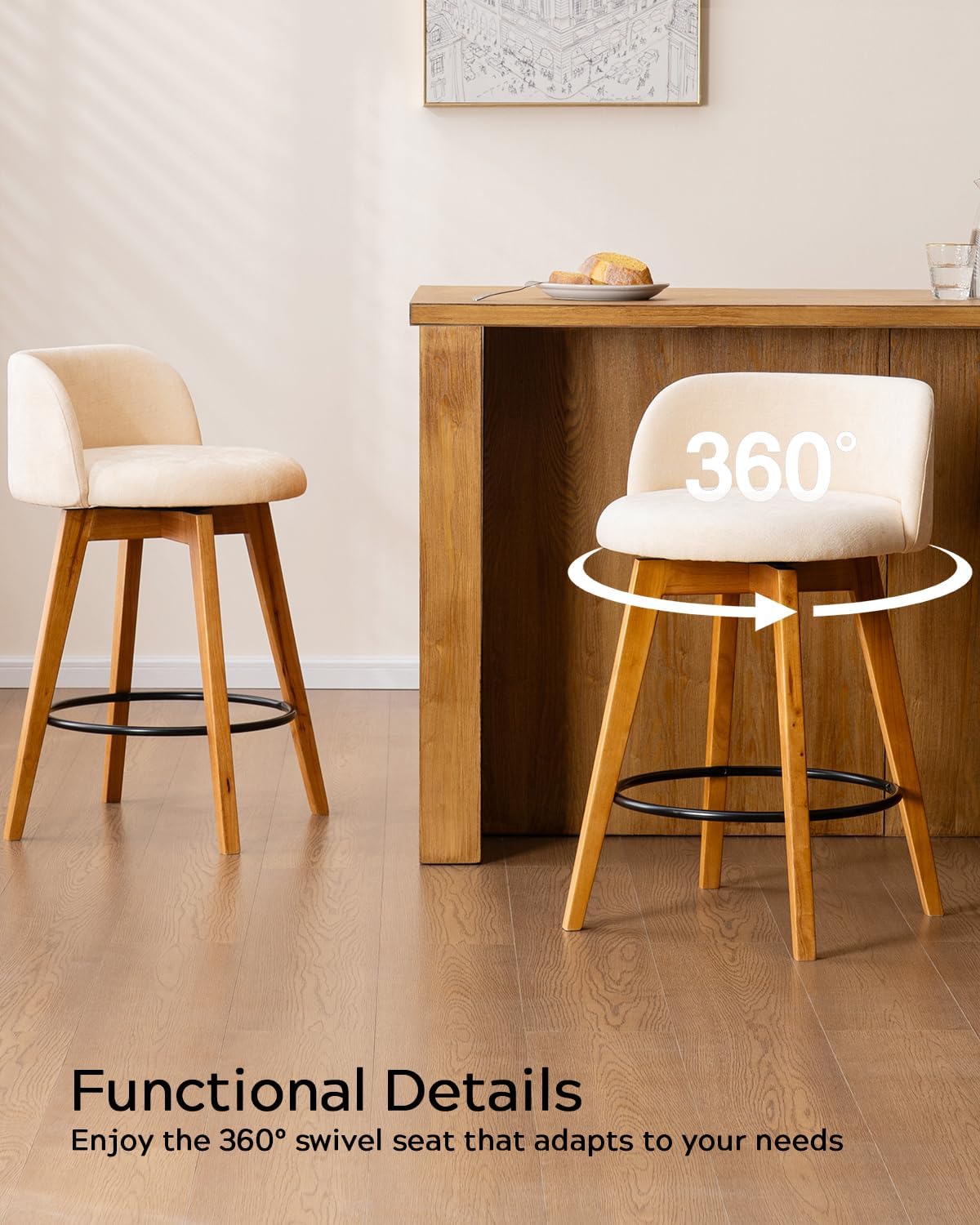 Beige Swivel Chenille Bar Stools