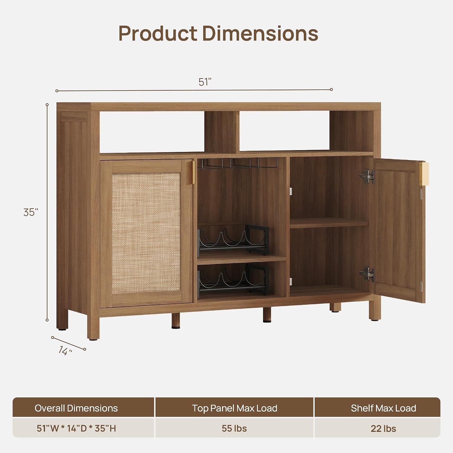 Boho Rattan Wine Bar Cabinet
