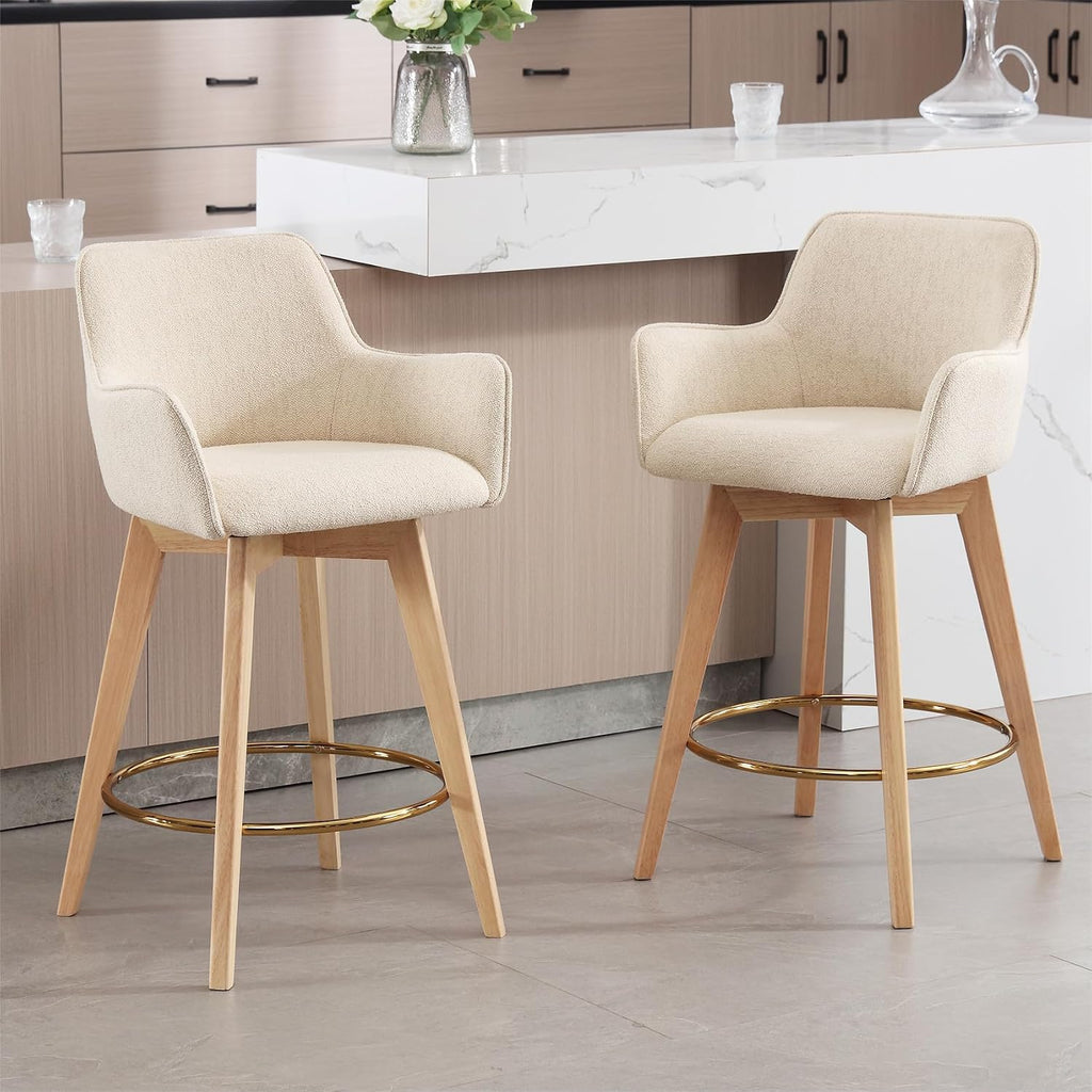 Beige Swivel Linen Counter Bar Stools