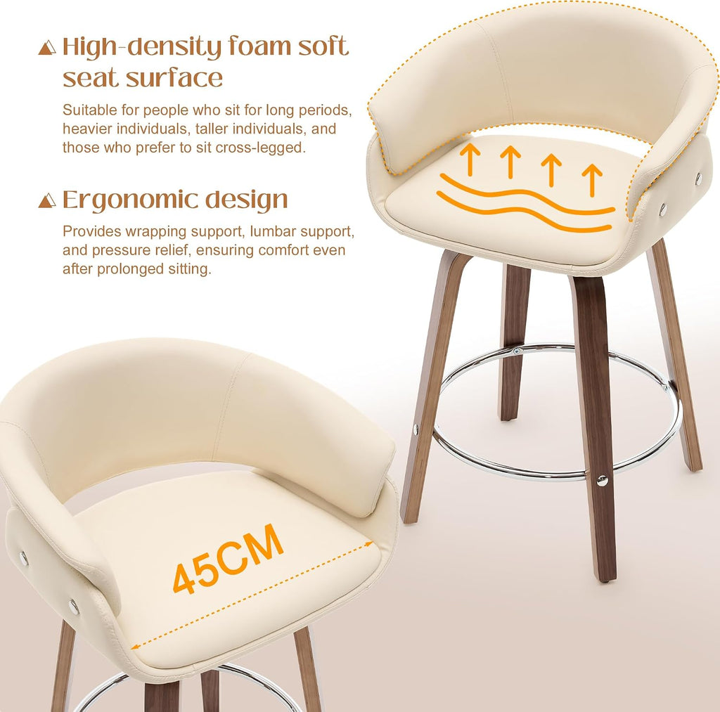 Beige Swivel Faux‑Leather Bar Stools