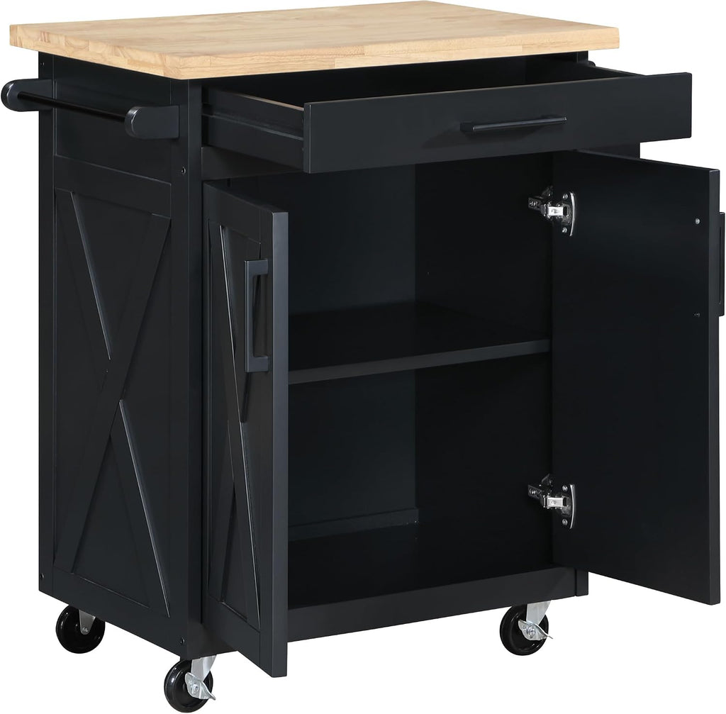 Black Farmhouse Butcher‑Block Kitchen Cart