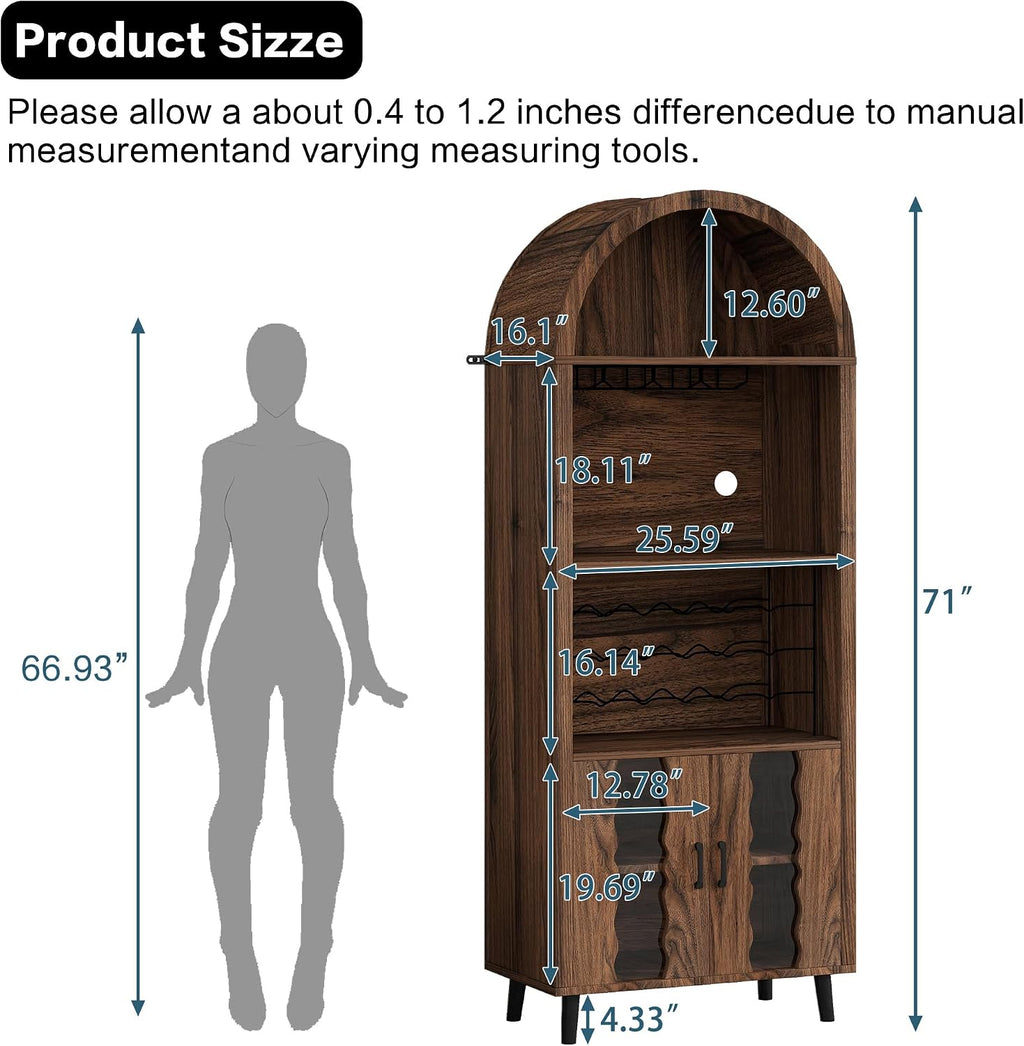 Brown Oak Farmhouse Arched Bar Cabinet
