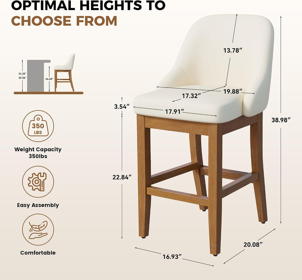 Cream Faux‑Leather Counter Bar Stools
