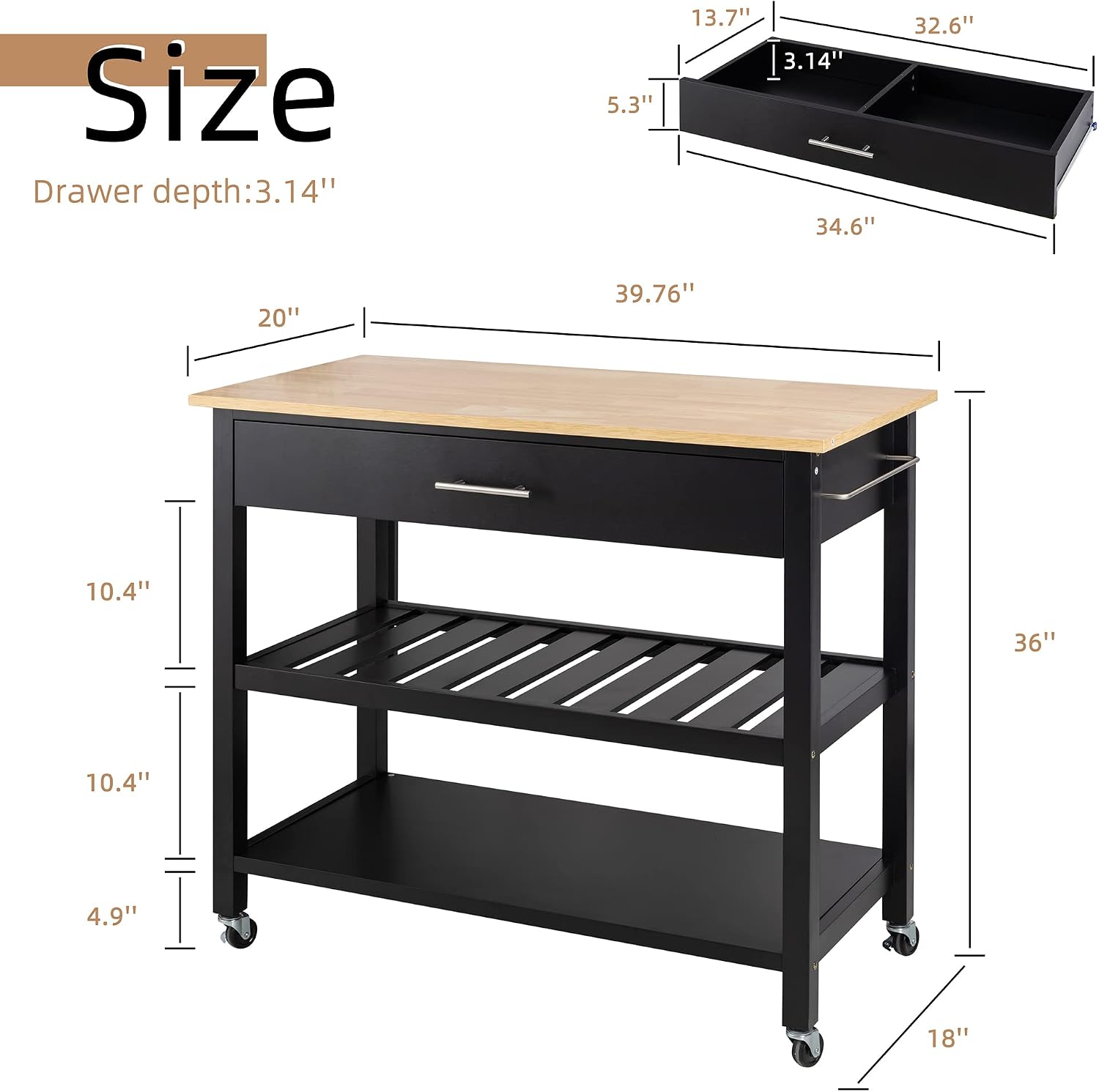Black Rolling Kitchen Island Cart