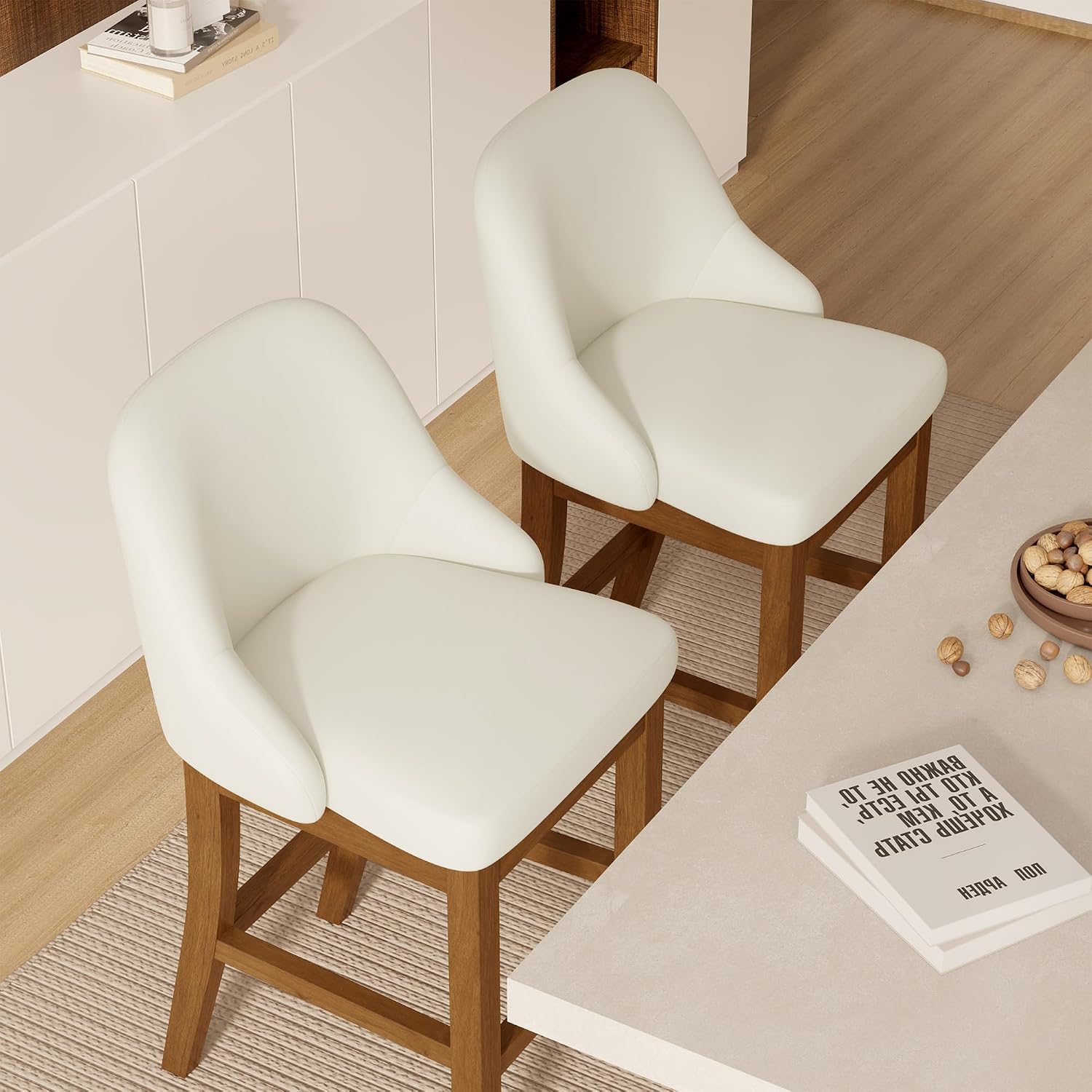 Cream Faux‑Leather Counter Bar Stools