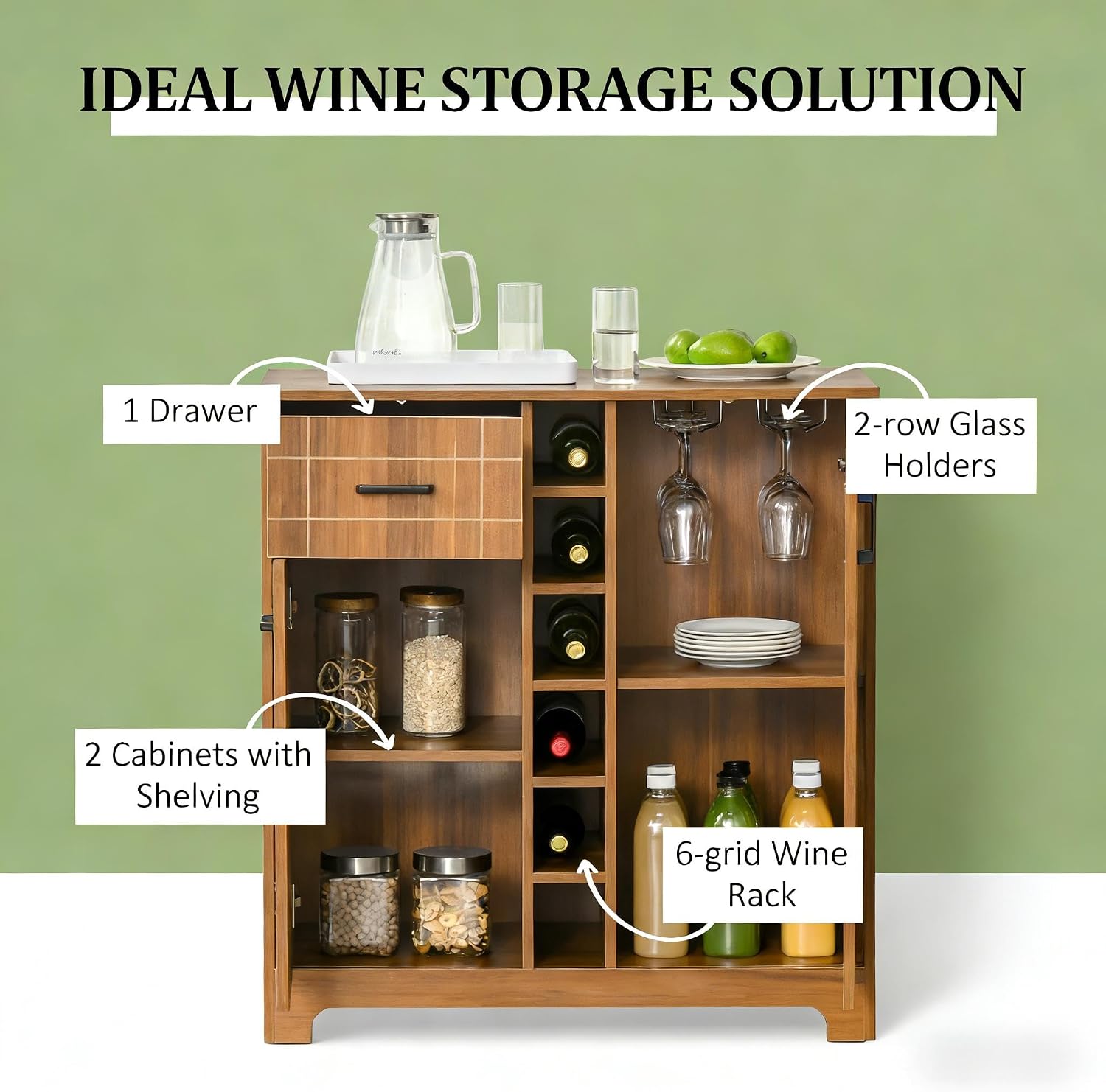 Brown Retro Wine Storage Buffet Cabinet