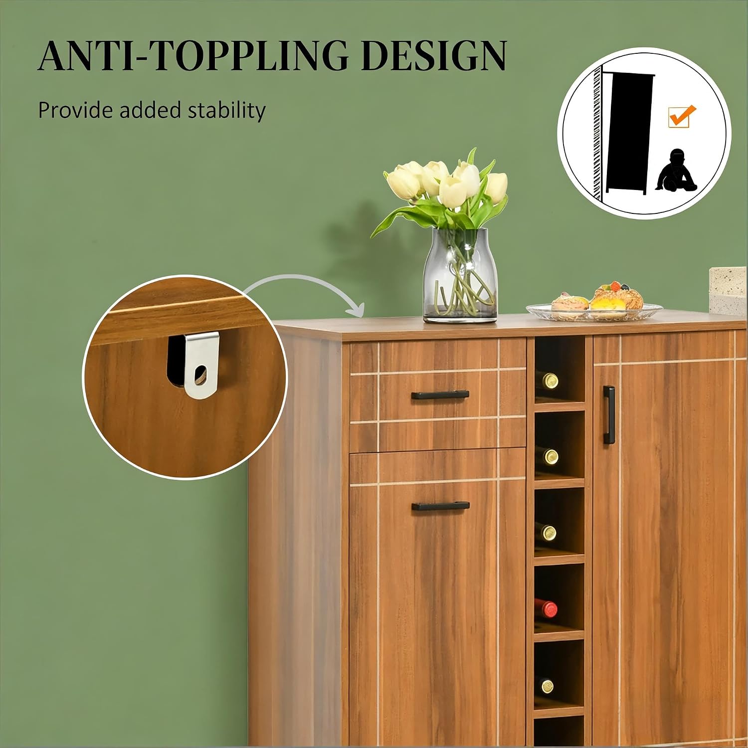 Brown Retro Wine Storage Buffet Cabinet