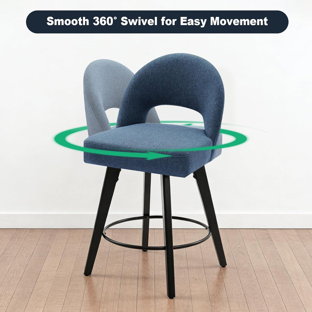 Blue Swivel Fabric Counter Bar Stools