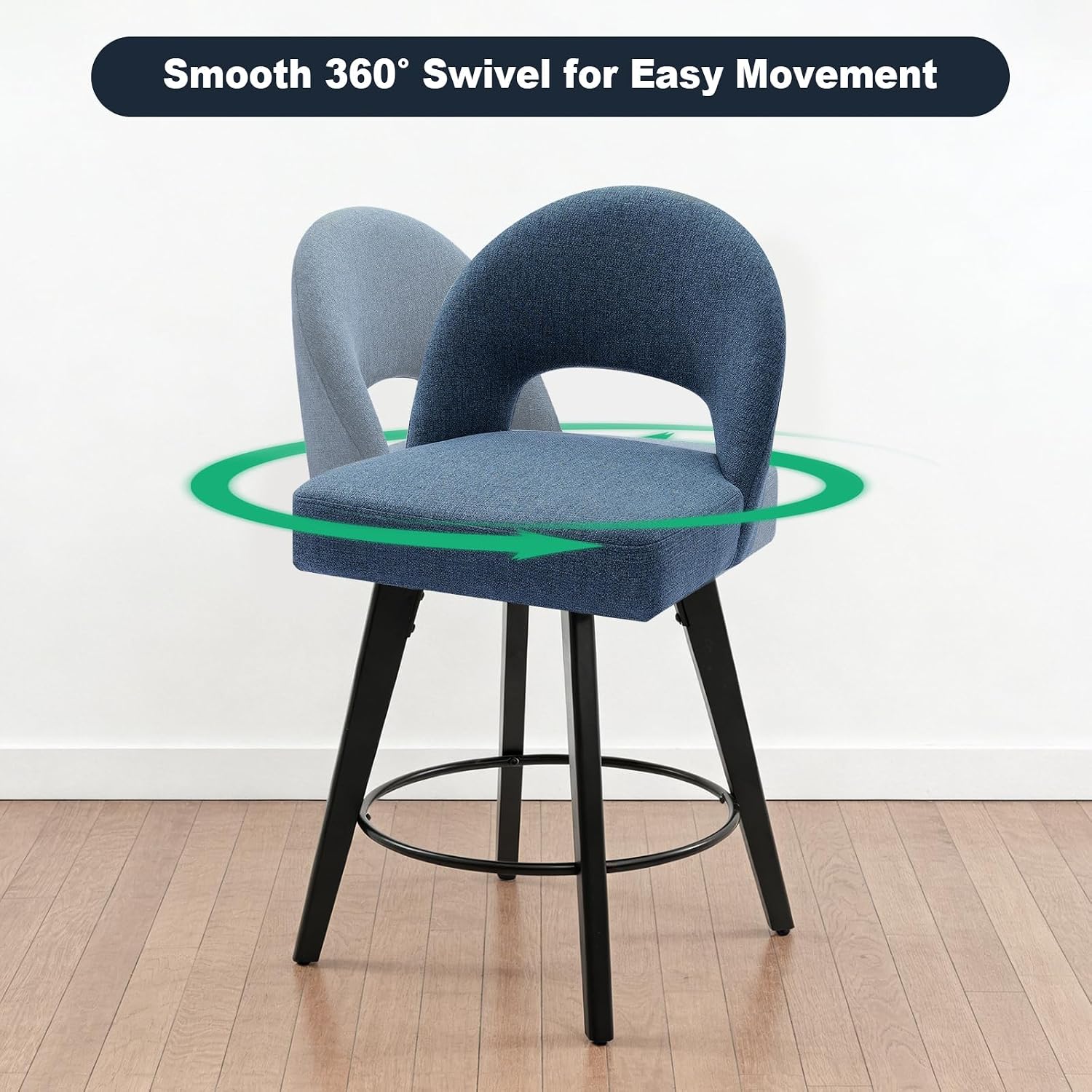 Blue Swivel Fabric Counter Bar Stools