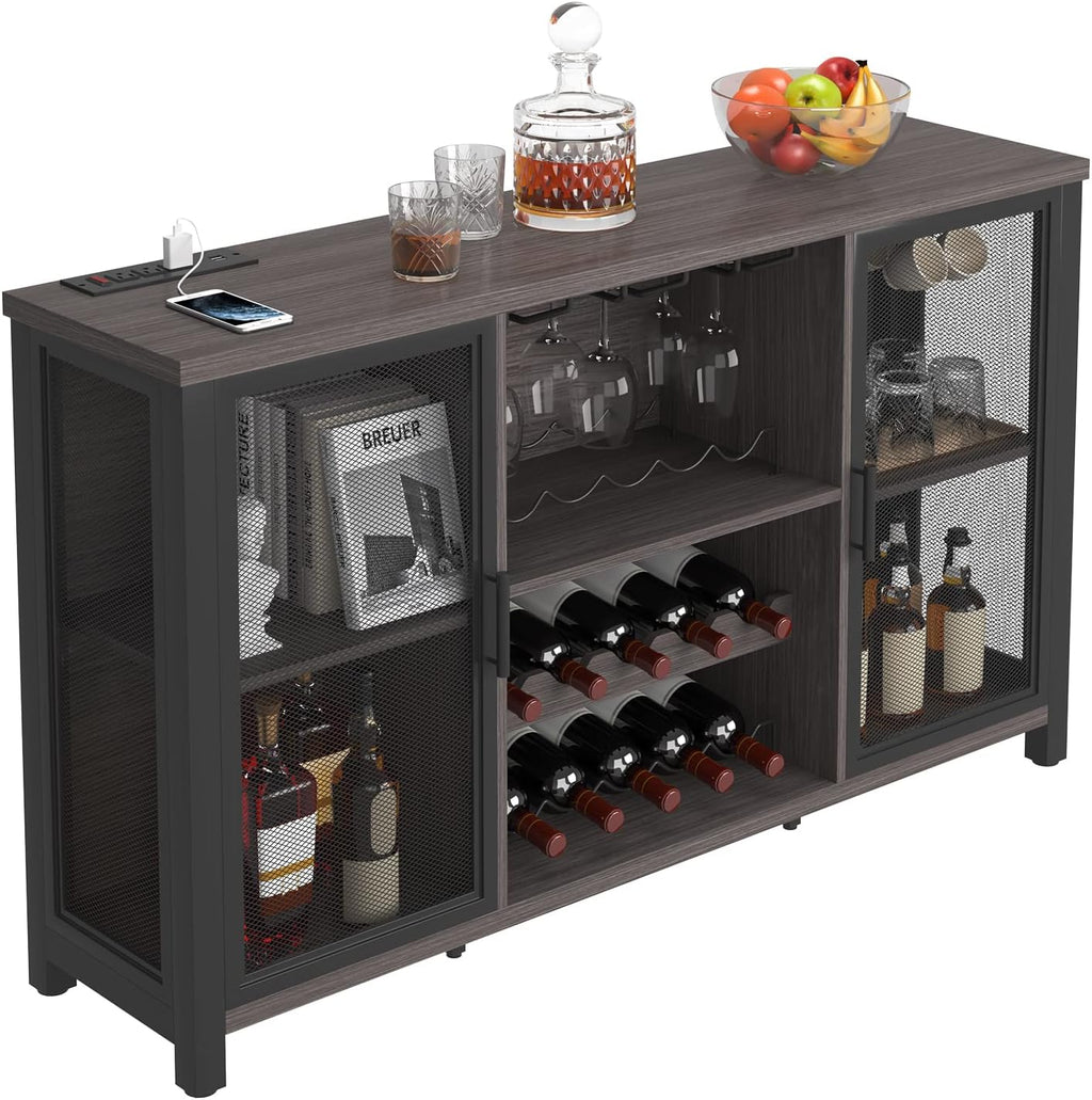 Industrial Wood Wine Bar Cabinet