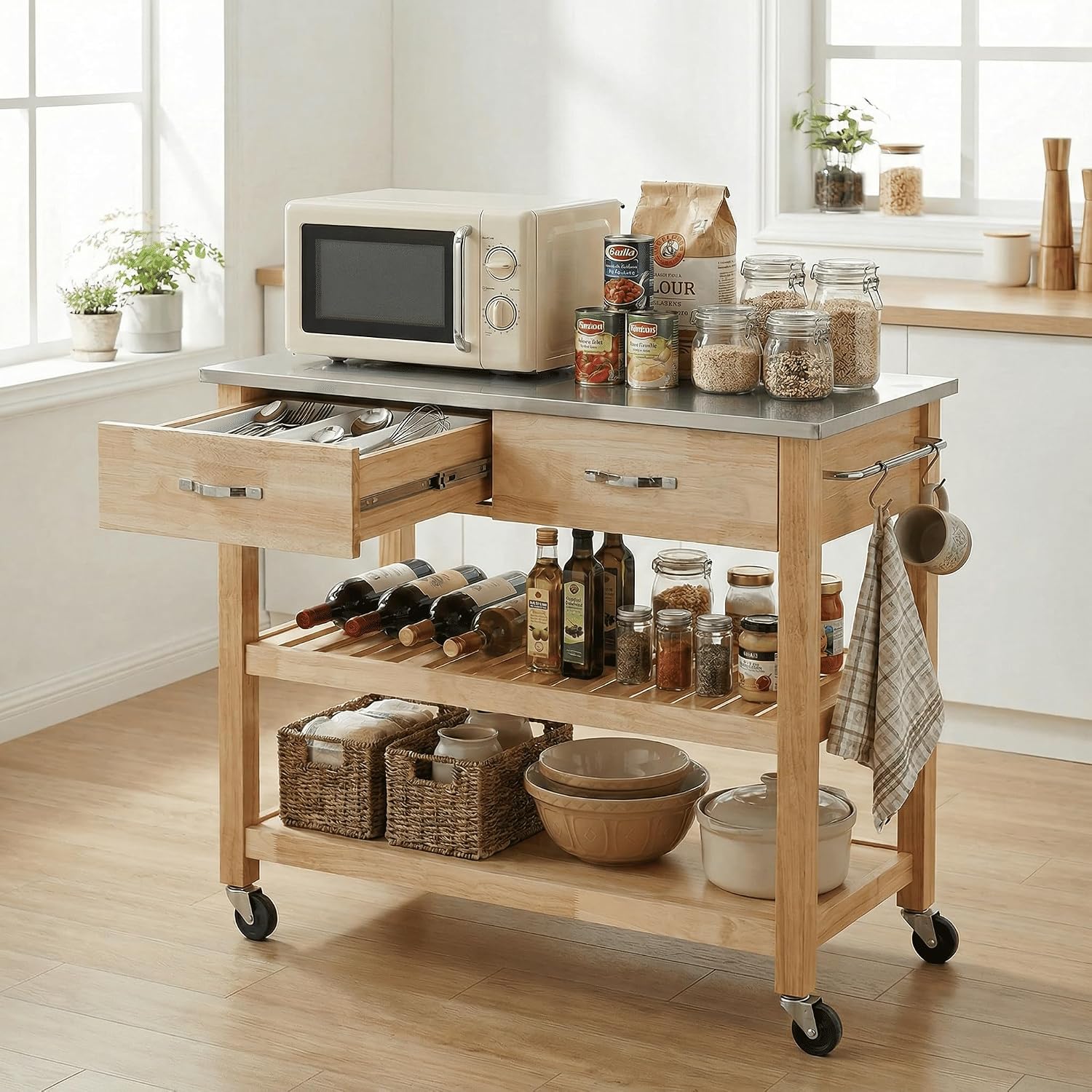 Stainless‑Steel Rolling Kitchen Island