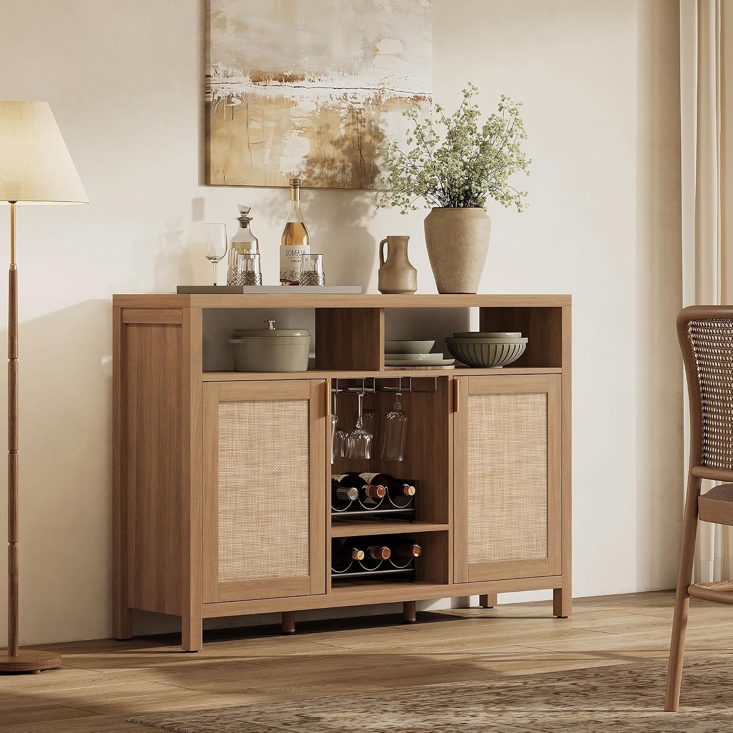 Boho Rattan Wine Bar Cabinet