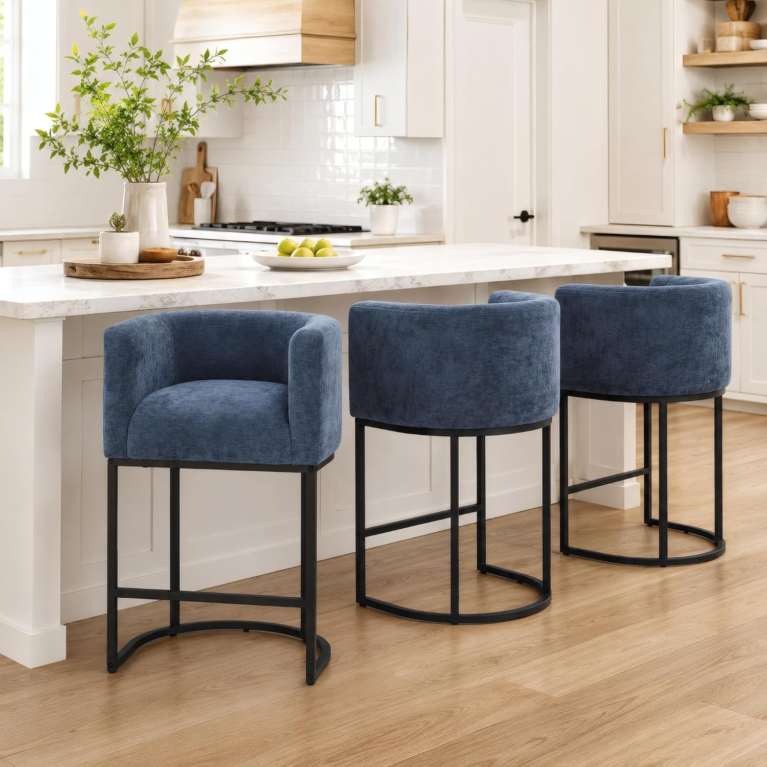 Blue Chenille Counter Bar Stools