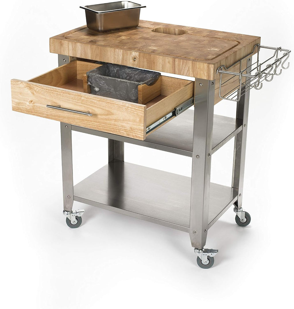Natural Rolling Kitchen Prep Island Cart